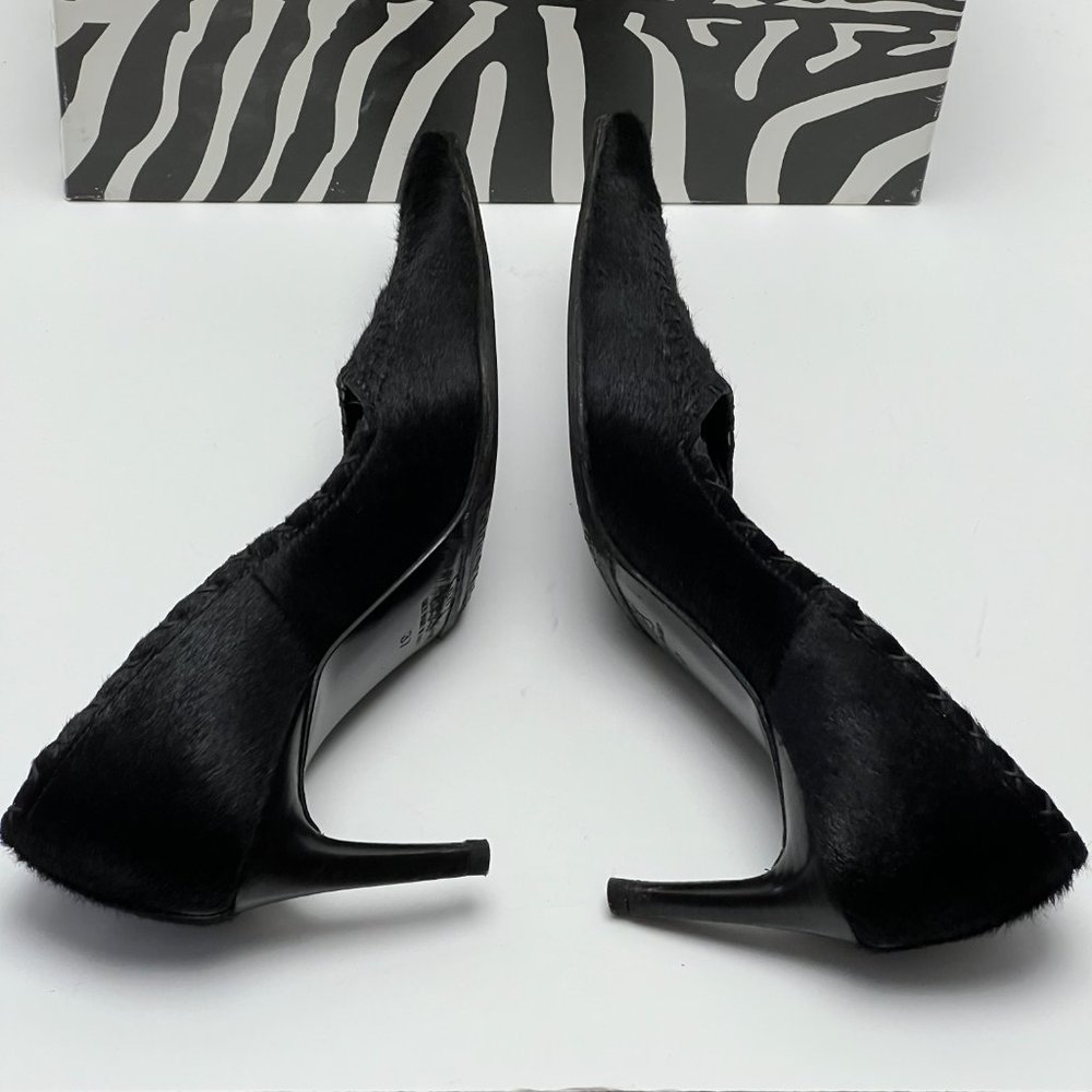 💖Italian Black Genuine Fur Leather Heels by Work In Progress Size 7 - Picture 7 of 10